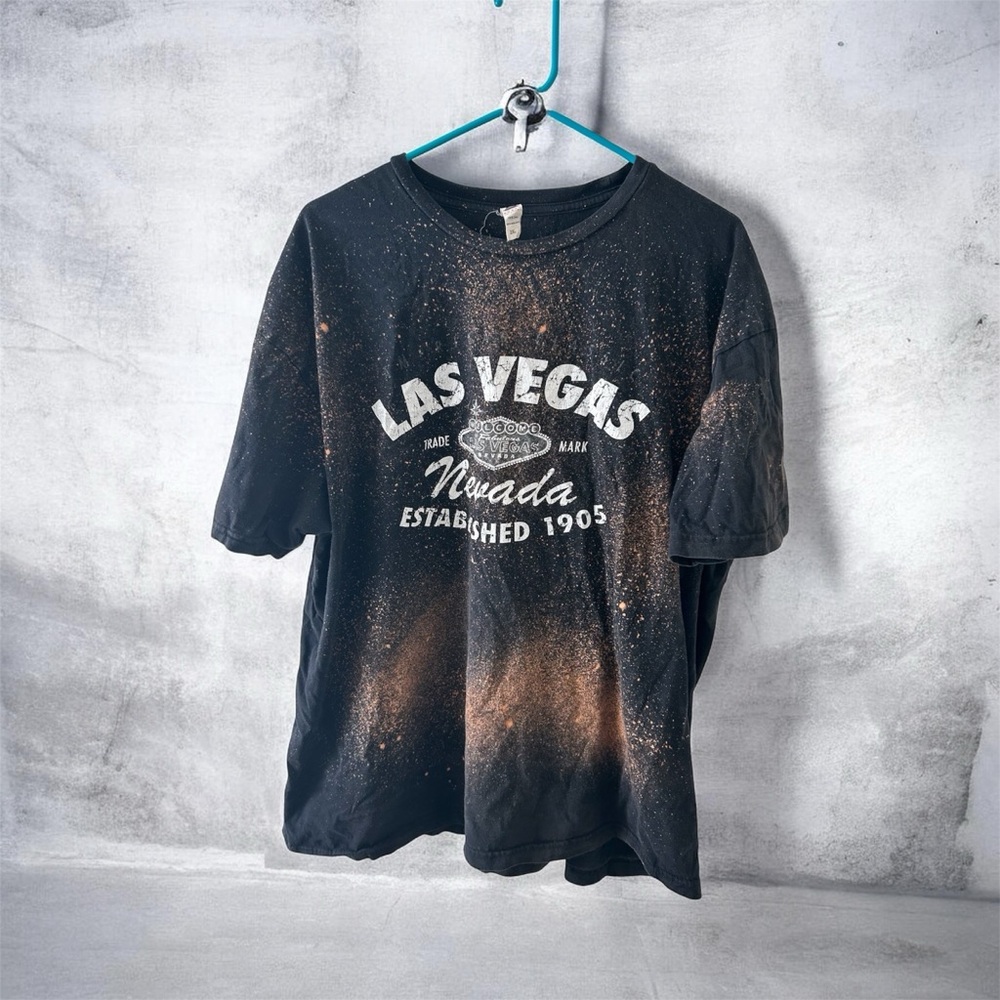 Upcycled Bleach Dyed Las Vegas Nevada Graphic Tee 2XL Distressed Grunge Baggy